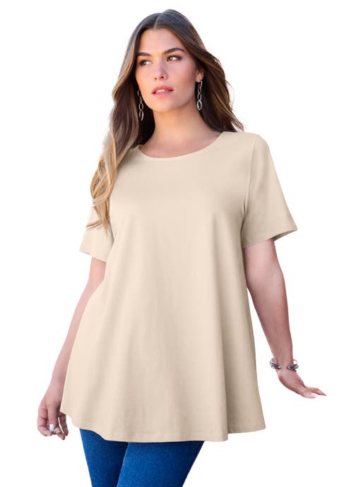 Plus Size Ultimate Cotton Crewneck Short Sleeve Swing Tee (Plus)