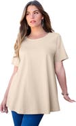 Roaman's Plus Size Ultimate Cotton Crewneck Short Sleeve Swing Tee