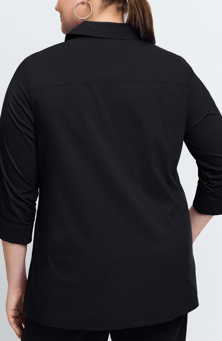 Foxcroft Evelyn Non-Iron Three-Quarter Sleeve Button-Up Shirt, Alternate, color, Black