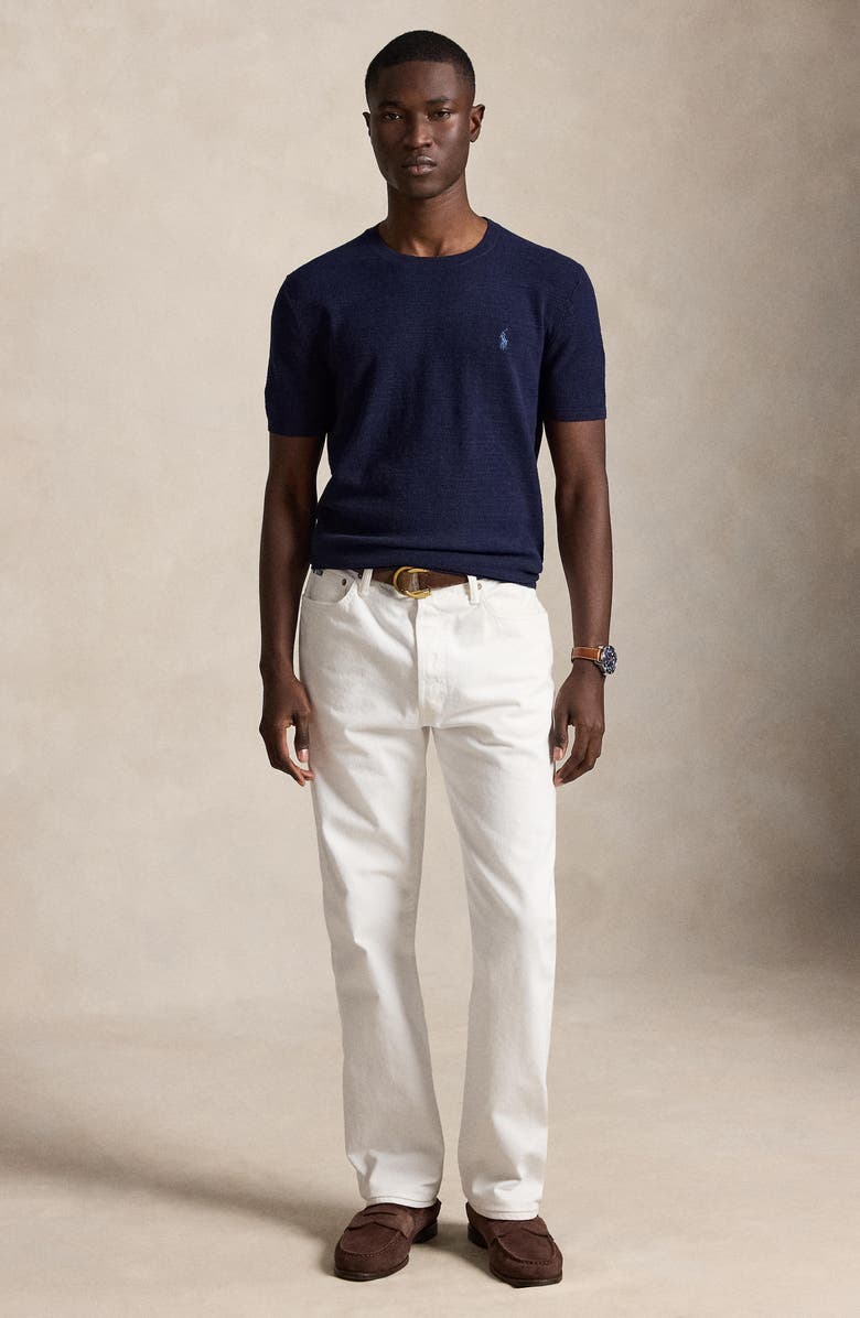 Polo Ralph Lauren Cotton & Linen Piqué Short Sleeve Sweater, Alternate, color, Bright Navy