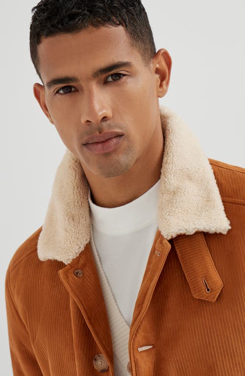 Brunello Cucinelli Suede Shearling Aviator Jacket In Multi