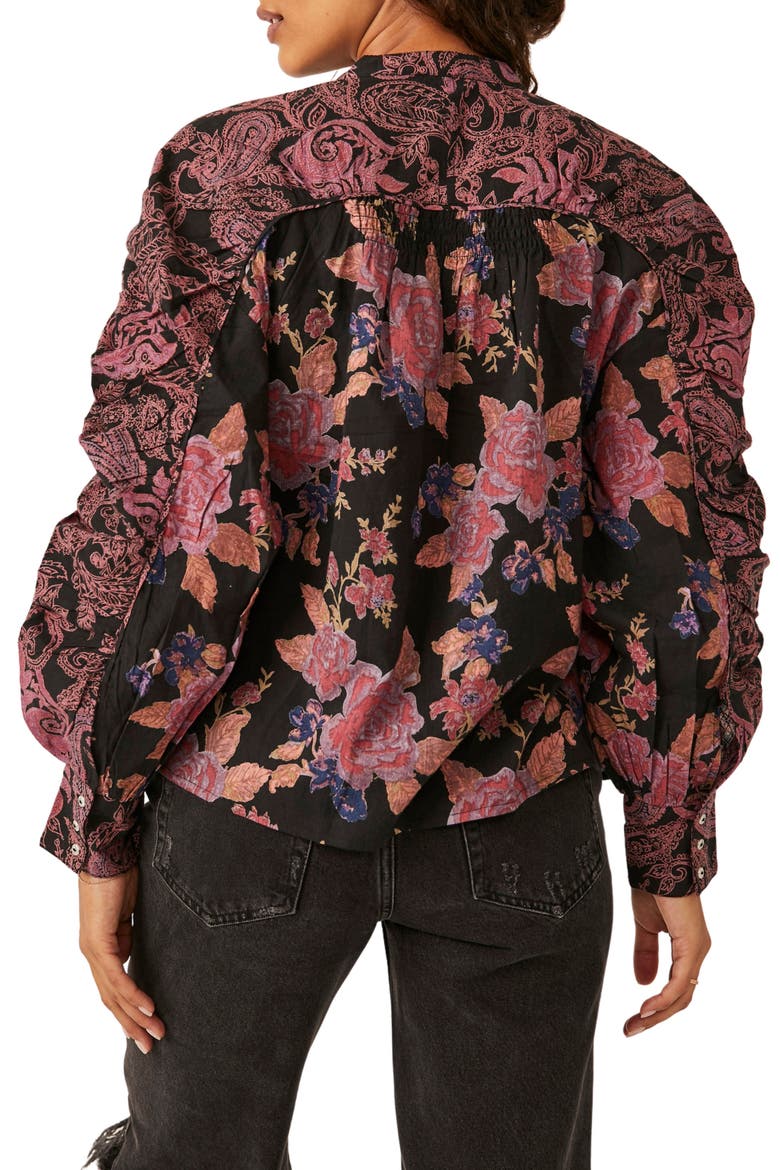 Maraya Floral Print Cotton Button-Up Blouse, Alternate, color, BLACK COMBO