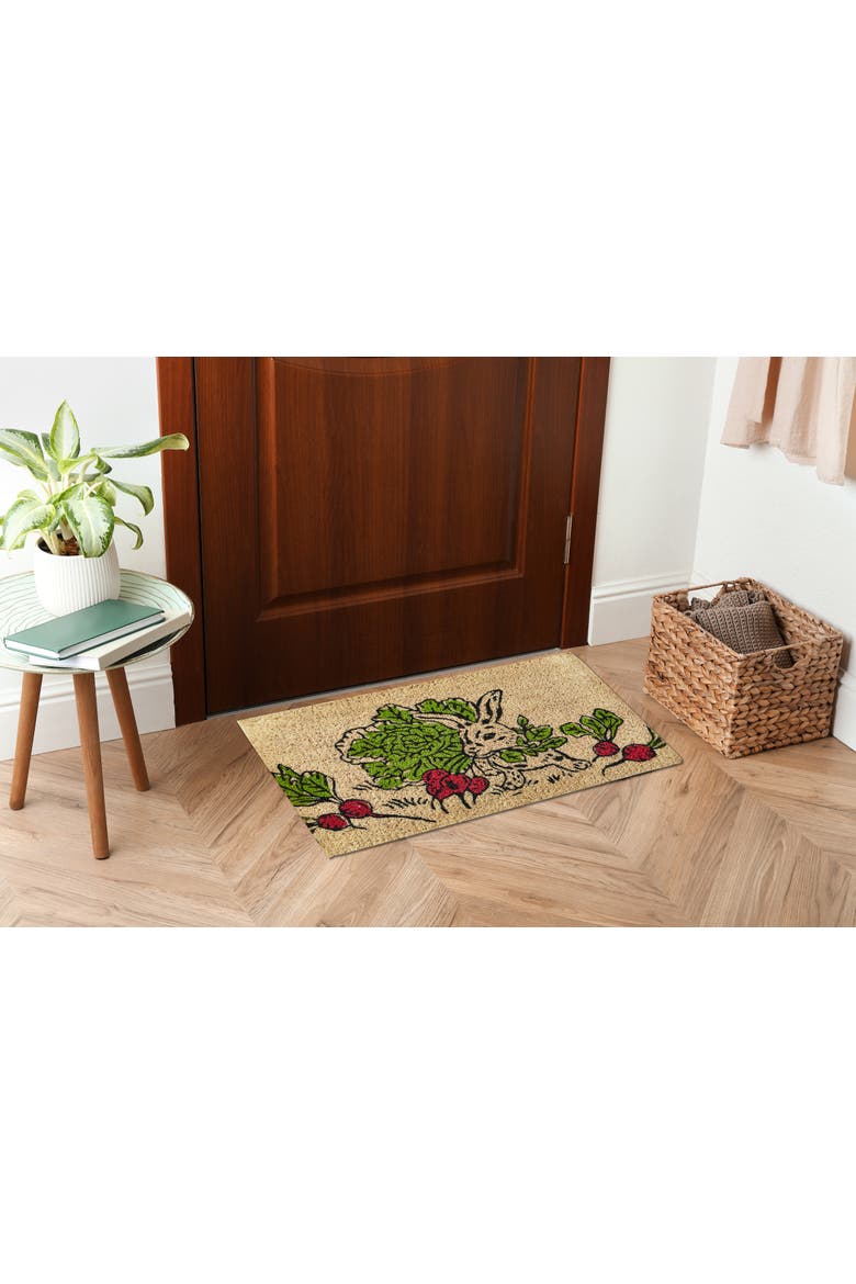 Bunny Eating Radish Easter Coir Door Mat Multicolored Beige, Alternate, color, Yellow