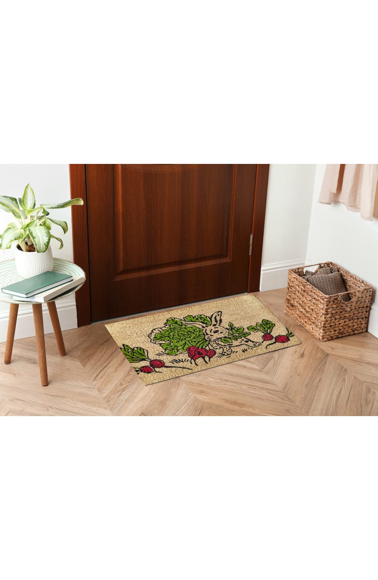 tag Bunny Eating Radish Easter Coir Door Mat Multicolored Beige, Alternate, color, Yellow