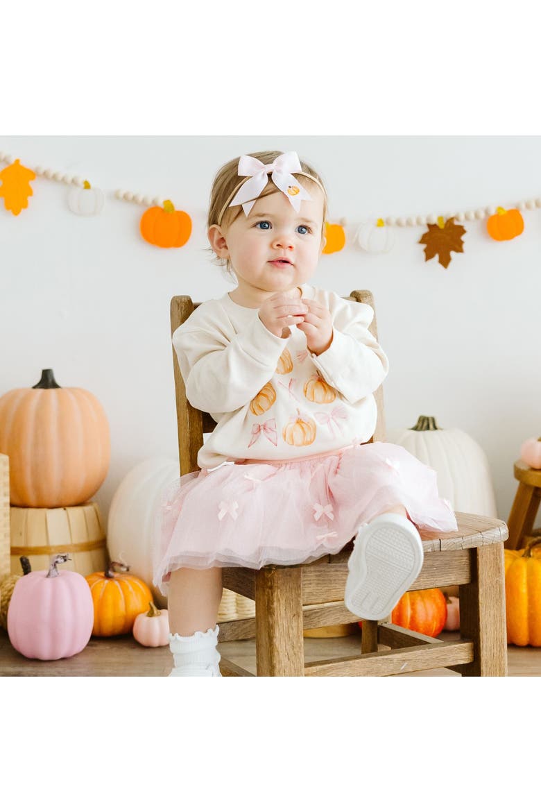 Pumpkin Embroidered Bow Baby Headband, Alternate, color, Pink