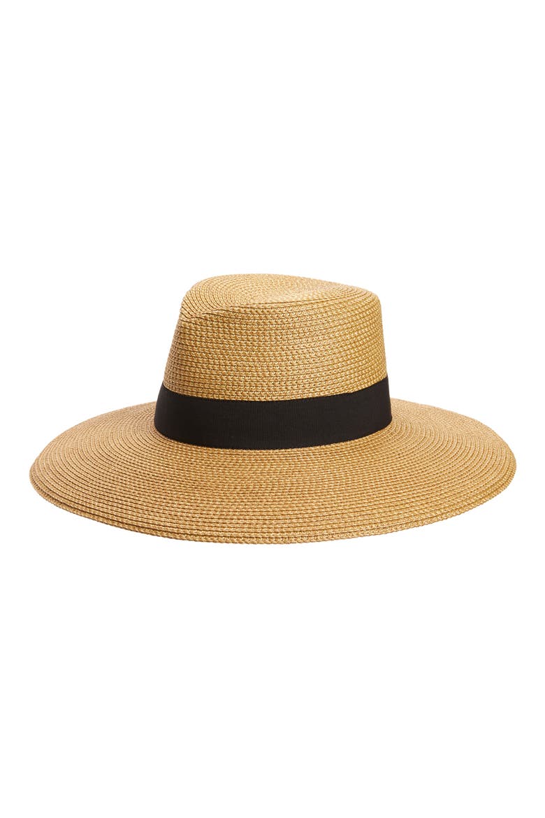 Daphne Broad Brim Straw Fedora, Main, color, NATURAL/ BLACK
