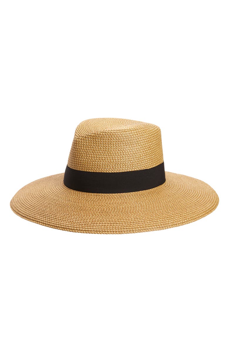 Eric Javits Daphne Broad Brim Straw Fedora, Main, color, Natural/ Black