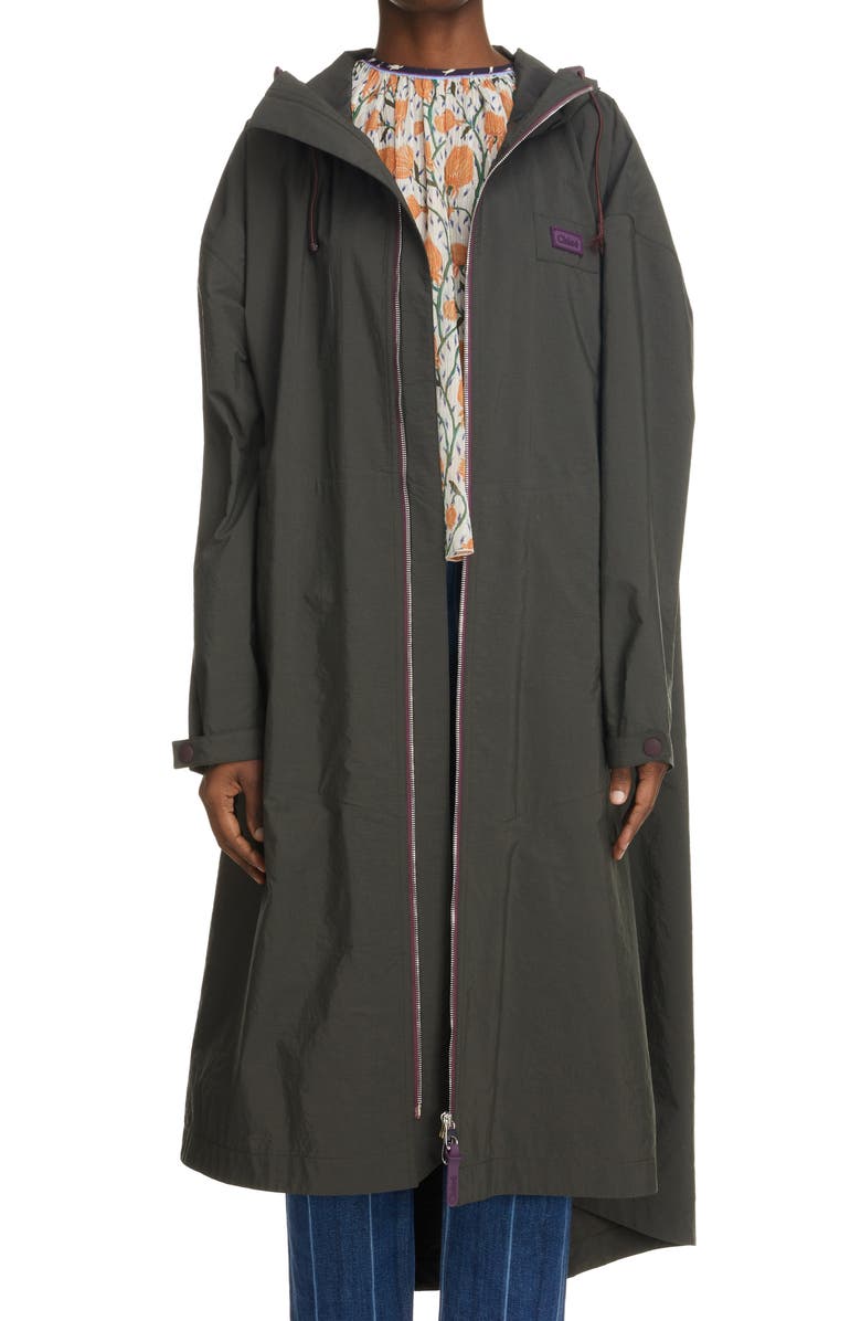 Chloé Hooded Three-Quarter Raincoat, Main, color, 
