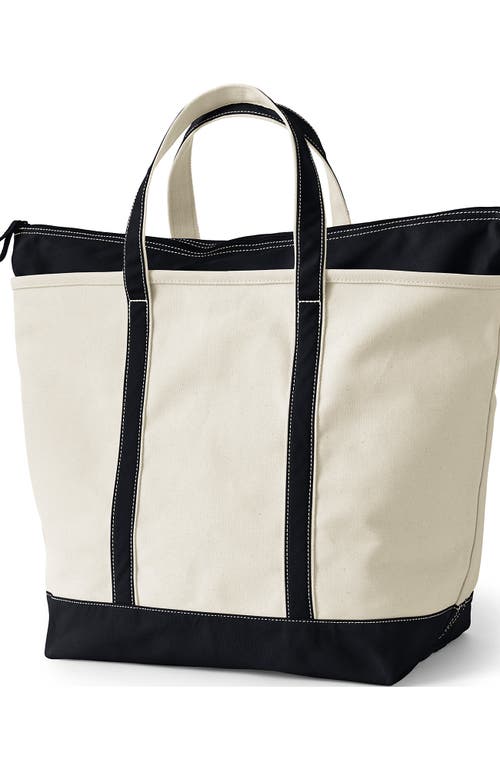 Lands' End Zip Top Canvas Tote Bag In Natural/black