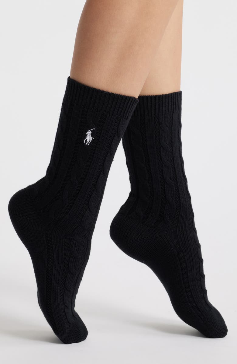 Polo Ralph Lauren Seasonless Cable Crew Socks, Main, color, Black