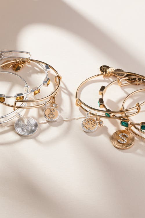 Alex And Ani Pave Starburst Texture Initial Bangle Bracelet In Gold - S