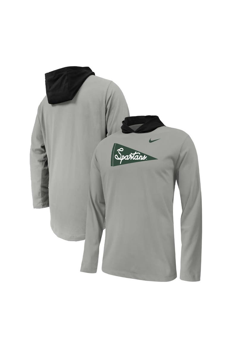 Youth Nike Gray Michigan State Spartans Sideline Performance Long Sleeve Hoodie T-Shirt, Main, color, Gray