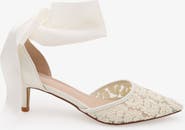 Kailee P Claudia Crochet Lace Pointy Toe Wedding Kitten Low Heel with Wrapped Satin Ribbon Tie