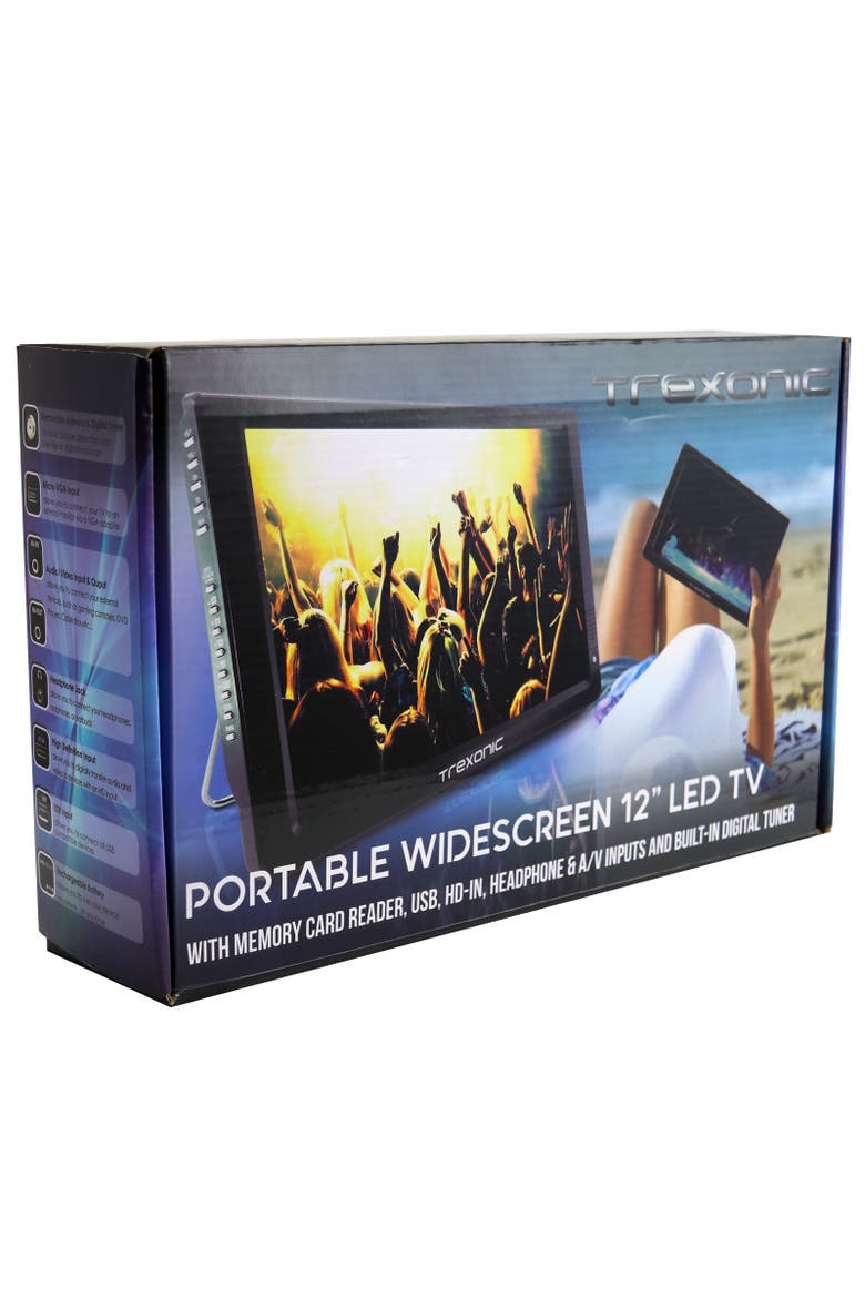 Lightweight Rechargeable Widescreen 12" LED Portable TV, Alternate, color, Black