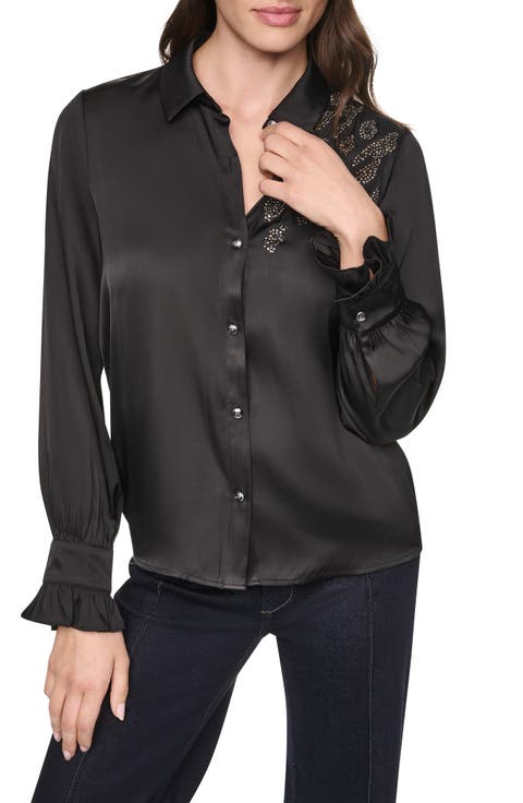 Animal Heat Set Studs Satin Button-Up Shirt