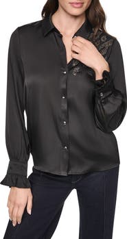DKNY Animal Heat Set Studs Satin Button-Up Shirt