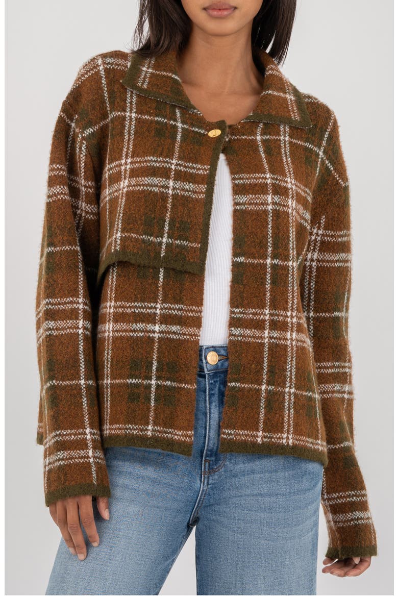 Gemma Plaid Sweater Jacket, Main, color, BROWN
