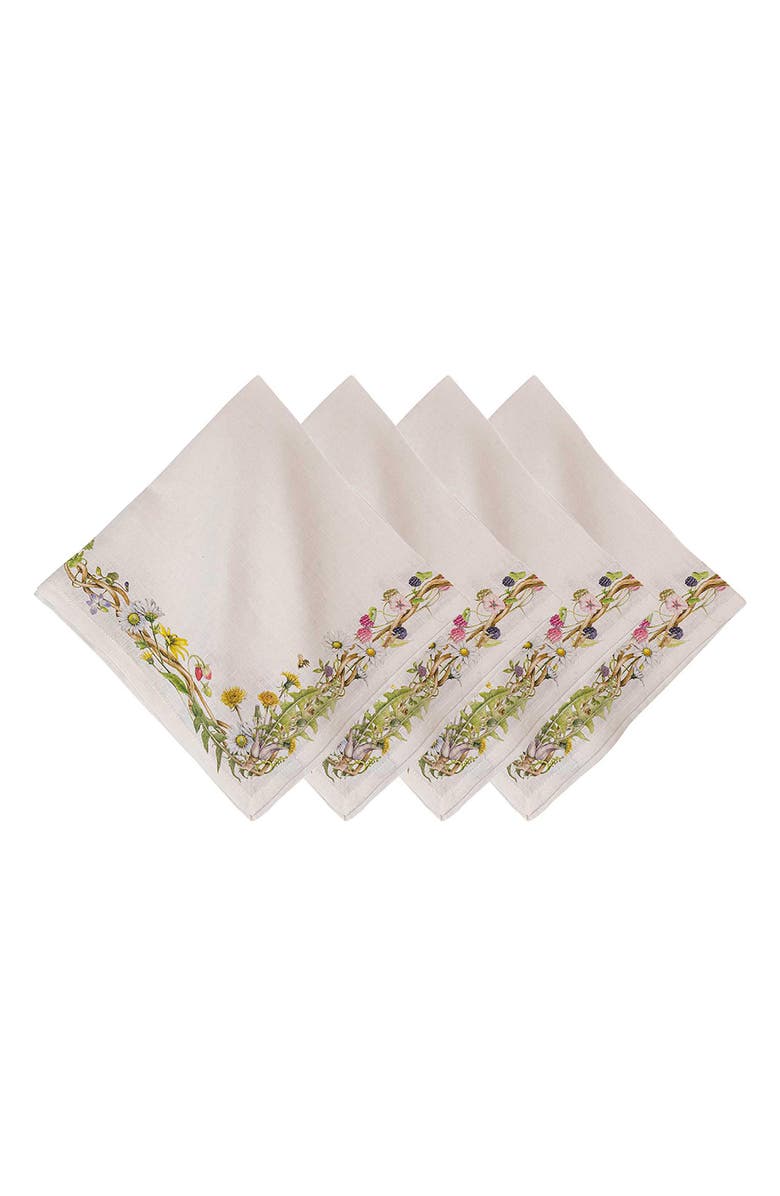 Juliska Meadow Walk Set of 4 Linen Napkins, Main, color, White Multi