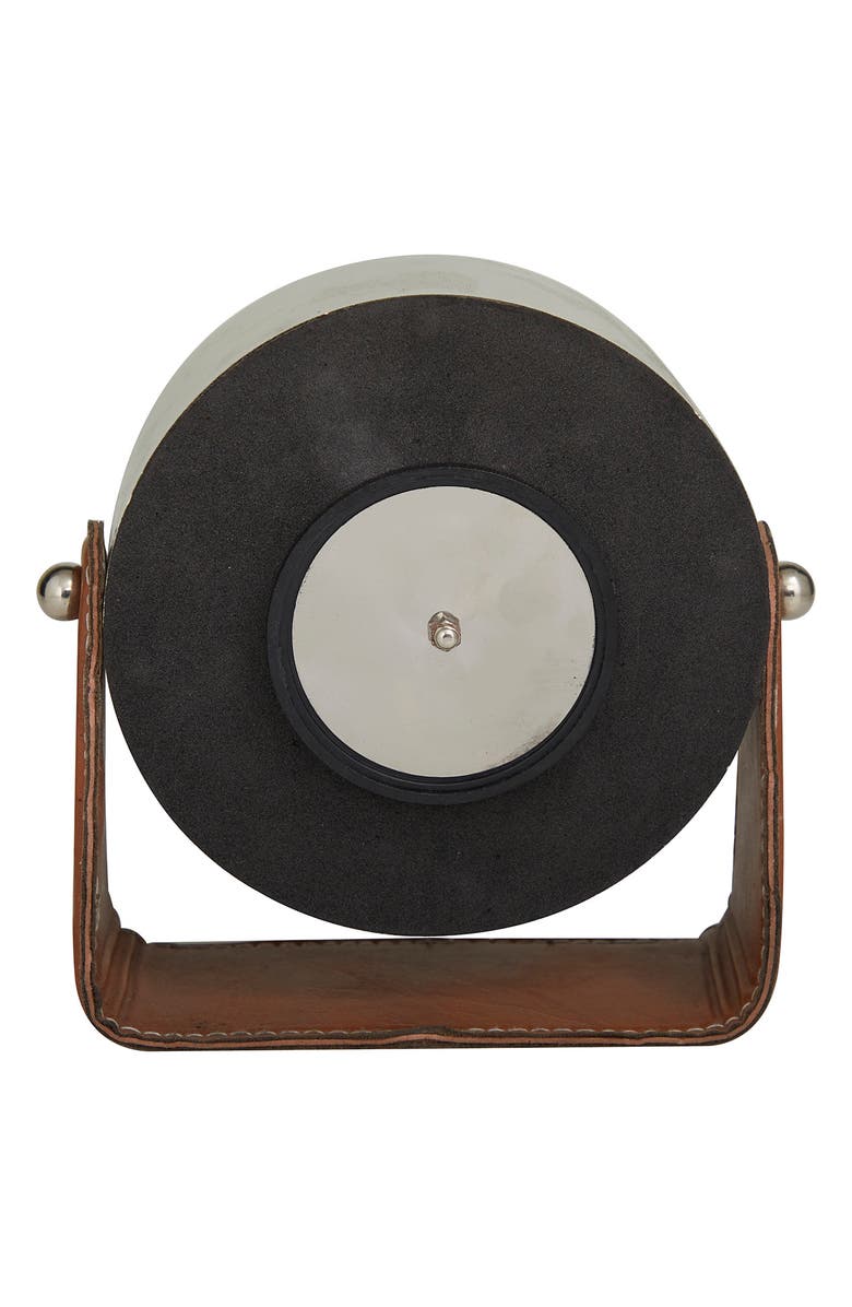 VIVIAN LUNE HOME Silver Stainless Steel Clock with Faux Leather Stand, Alternate, color, 