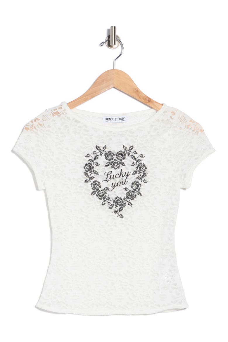 Lucky You Graphic Lace Top, Main, color, WHITE