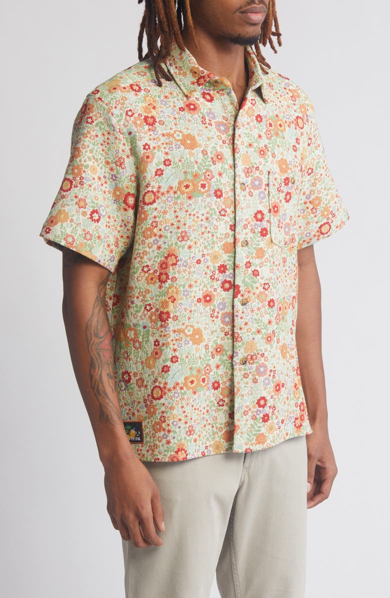 Percival Clerk Floral Jacquard Short Sleeve Cotton Button-Up Shirt, Alternate, color,
