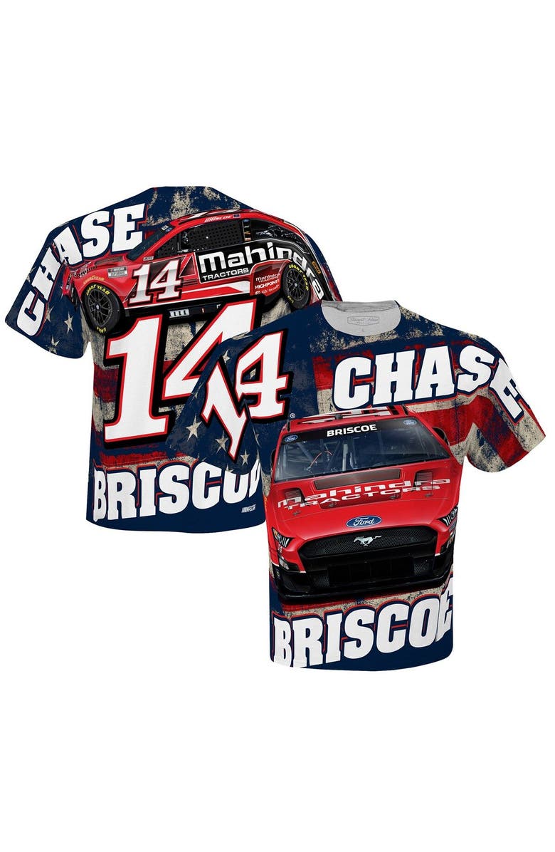 STEWART-HAAS RACING Men's Stewart-Haas Racing Team Collection White Chase Briscoe Mahindra Sublimated Patriotic Total Print T-Shirt, Main, color, White