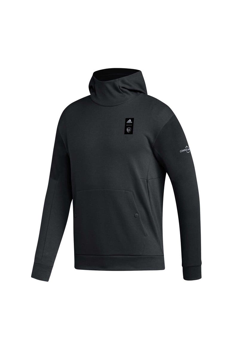 Men's adidas Black Sporting Kansas City 2023 Player Travel Pullover Hoodie, Alternate, color, Black