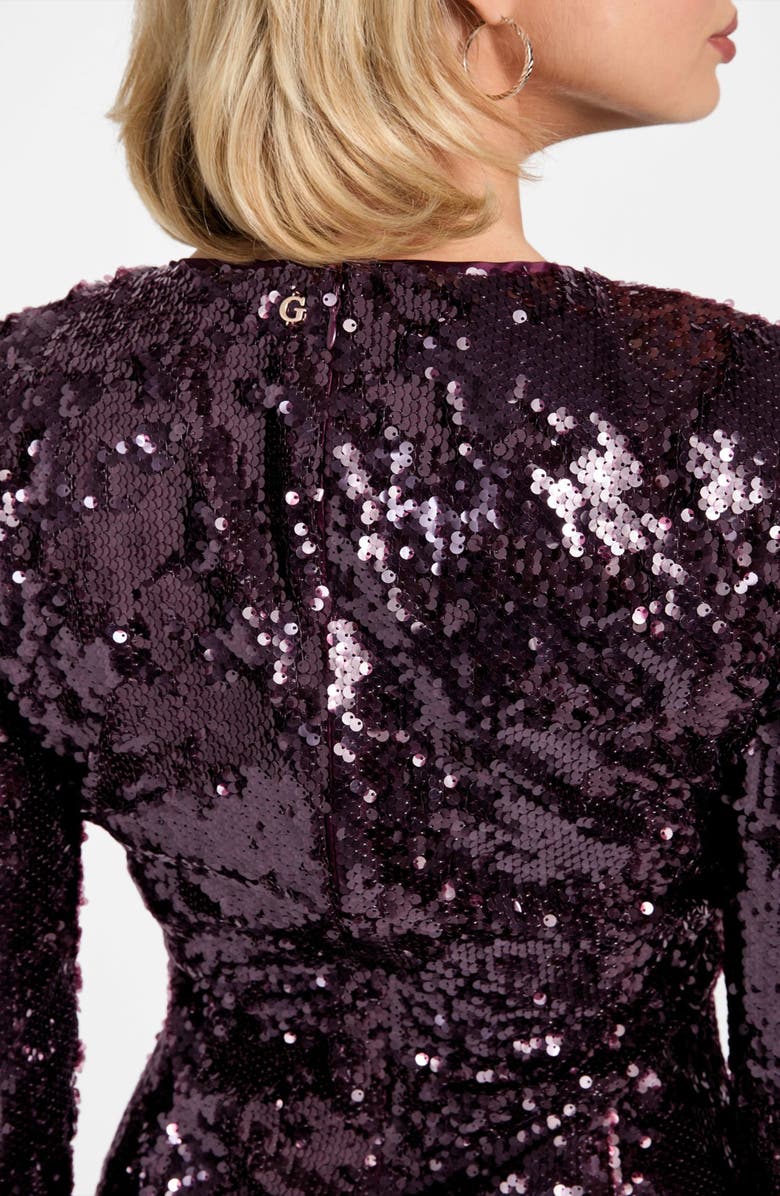 GUESS Lavinia Long Sleeve Sequin Minidress, Alternate, color, Dark Purple