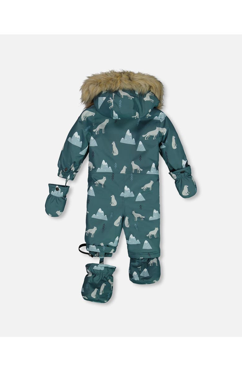 Deux par Deux Baby Boy's One Piece Baby Snowsuit Sage Printed Wolves Designed For Car Seat, Alternate, color,