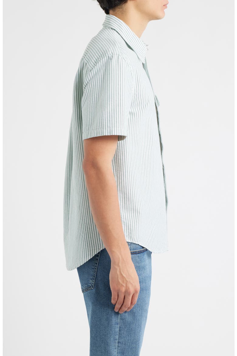 Allday Oxford Single Pocket Short Sleeve Button-Up Shirt, Alternate, color, GREEN STRIPE