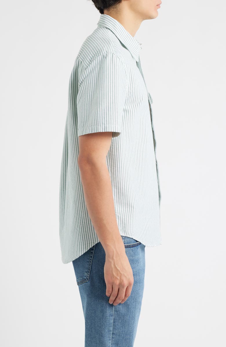 Madewell Allday Oxford Single Pocket Short Sleeve Button-Up Shirt, Alternate, color, Green Stripe