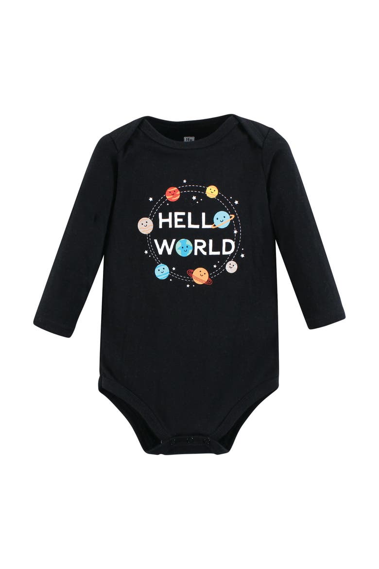 Essential Long-Sleeve Cotton Bodysuit Triple Set, Alternate, color, Happy Planets 3-Pack