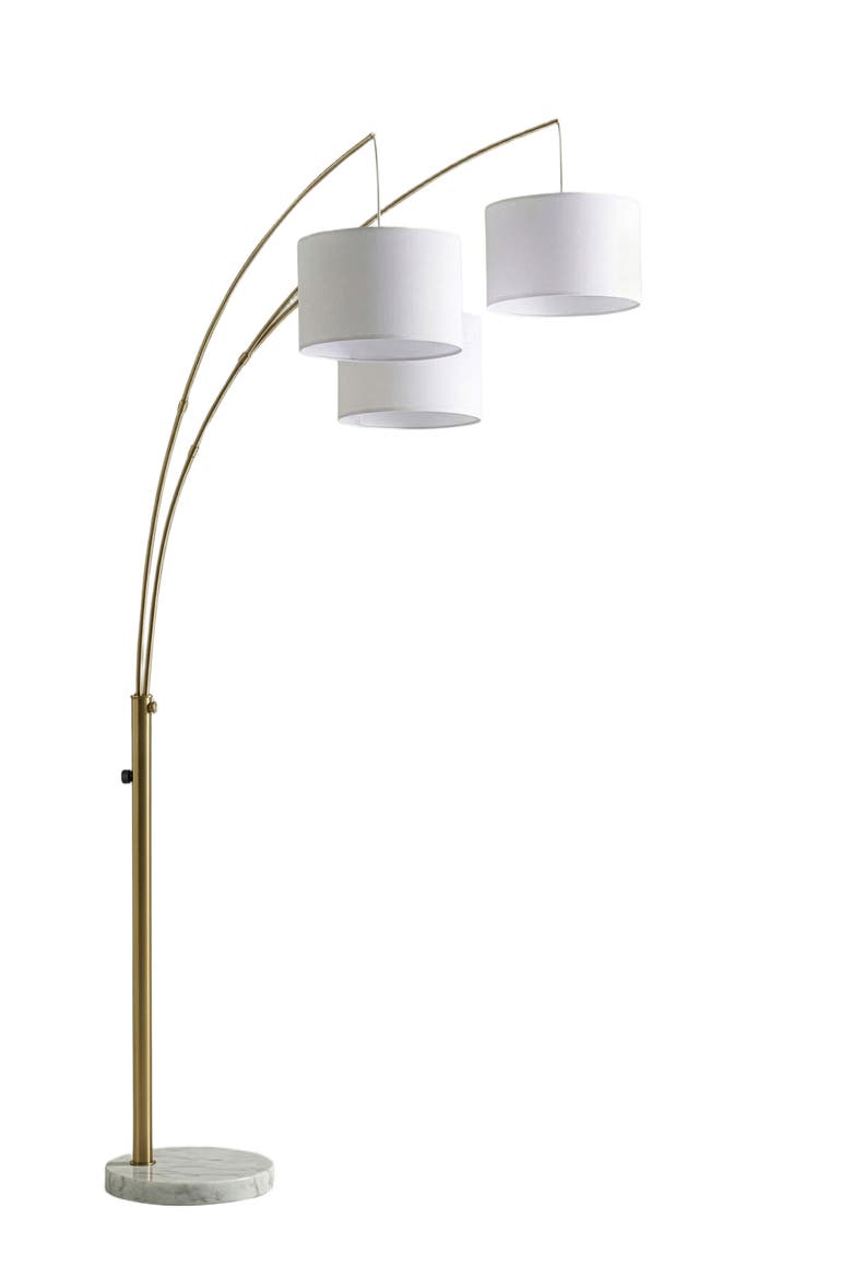 Trilage 84" Adjustable Tall LED Floor Lamp with 3 Fabric Drum Shades, Bulbs Included, Main, color, Brass with Marble Base