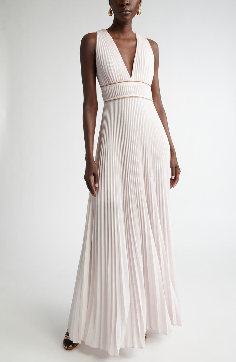 ST. JOHN Pleated Sleeveless Crepe Gown, Main, color, Primrose