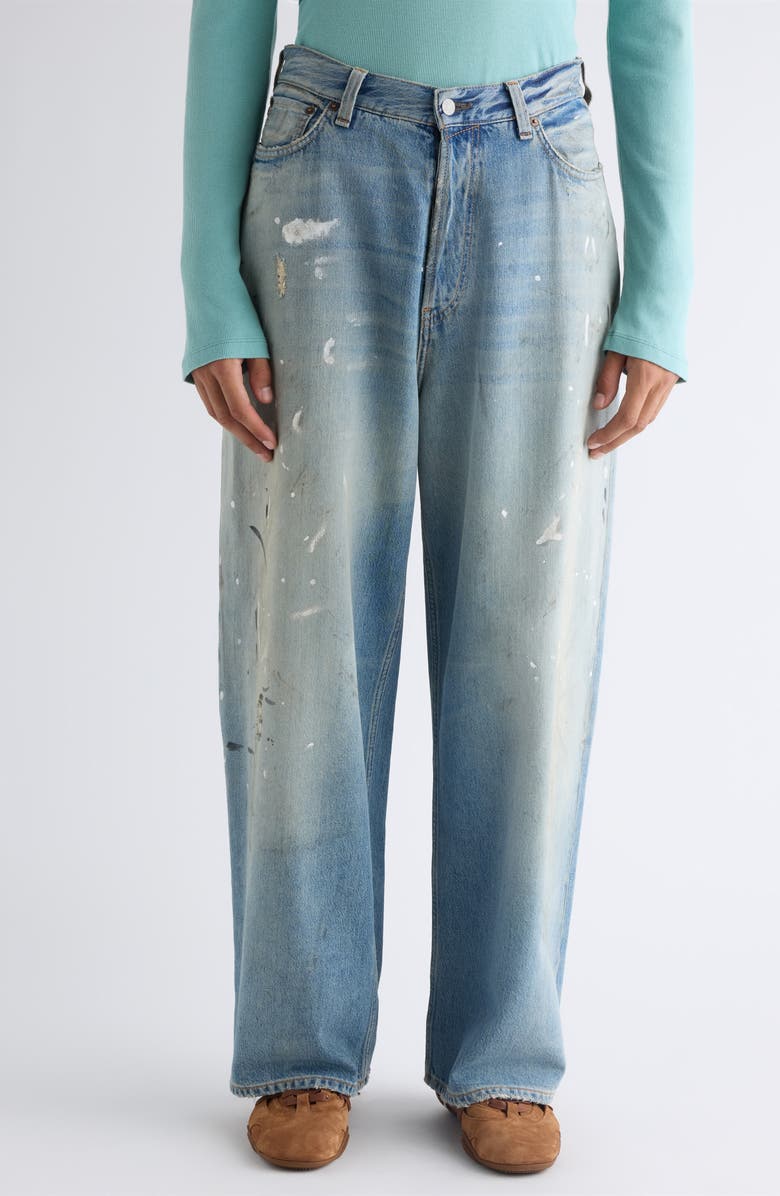 Acne Studios 2023 U Trafalgar Paint Splattered Straight Leg Jeans, Alternate, color, Light Blue