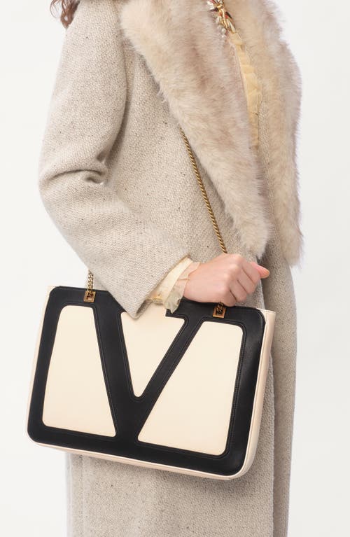 Valentino Garavani Garavani Viva Superstar Medium Nappa Leather Shopping Bag Woman Butter/black Uni In White Multi