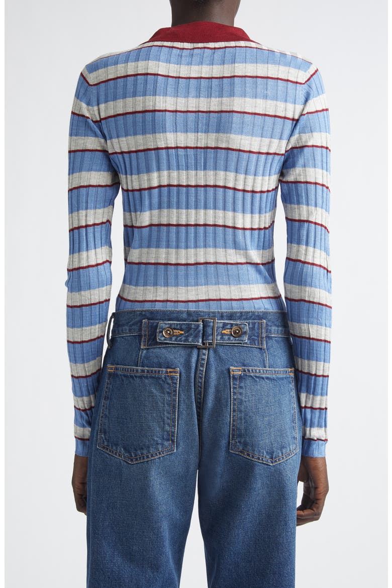 The Joni Stripe Rib Silk & Cashmere Polo Sweater, Alternate, color, BLUE STRIPE