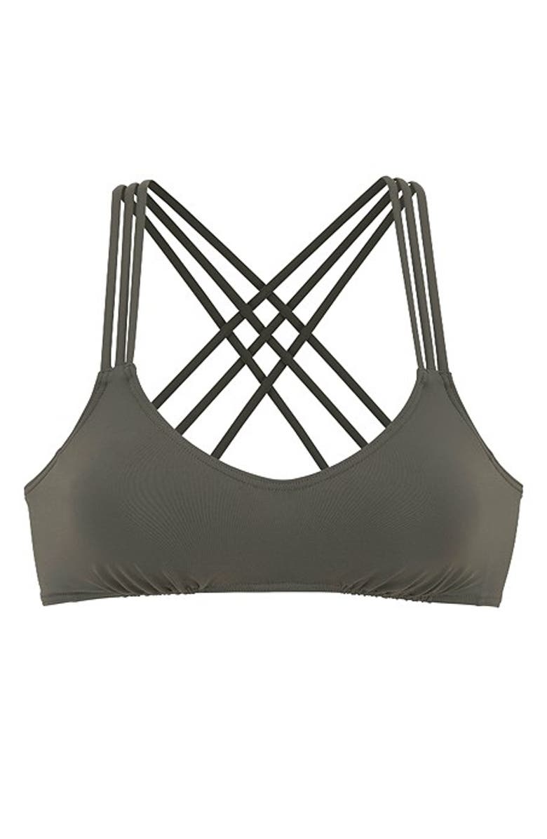 LASCANA Strappy Scoop Bikini Top Size 30C/D, Alternate, color, Khaki