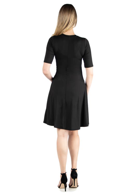 24seven Comfort Apparel Maternity Knee Length A-line Elbow Sleeve Dress In Black