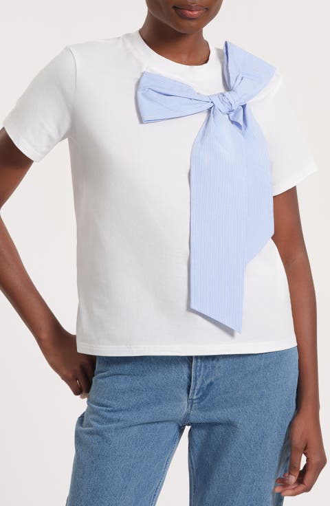 Striped Bow Stretch Cotton T-Shirt