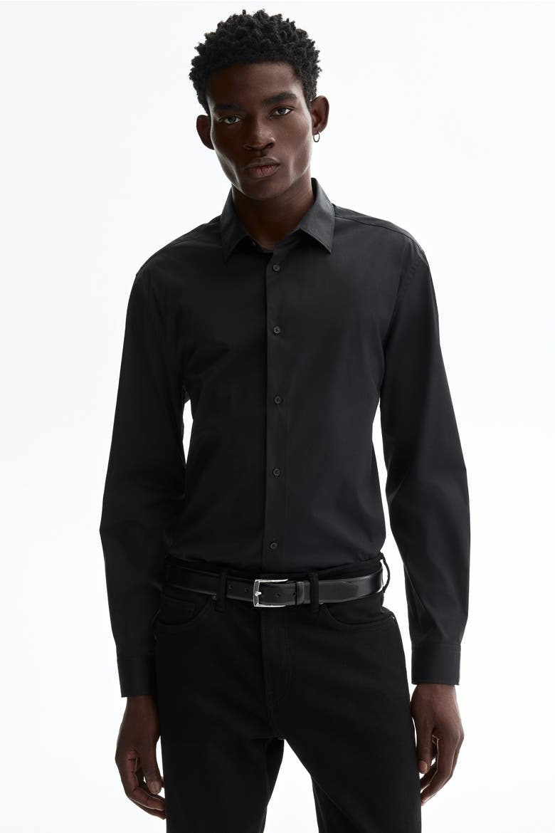 Slim-Fit Stretch Shirt, Main, color, Black