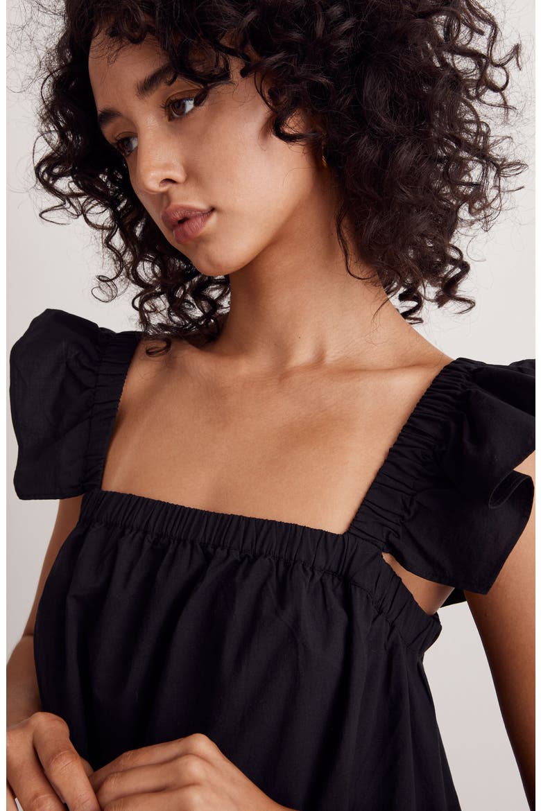 Flutter Sleeve Square Neck Cotton Dress, Alternate, color, TRUE BLACK