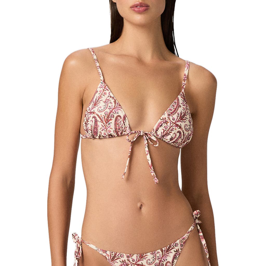 PAIGE Cameron Tie Front Triangle Bikini Top in Cream Multi at Nordstrom, Size Small