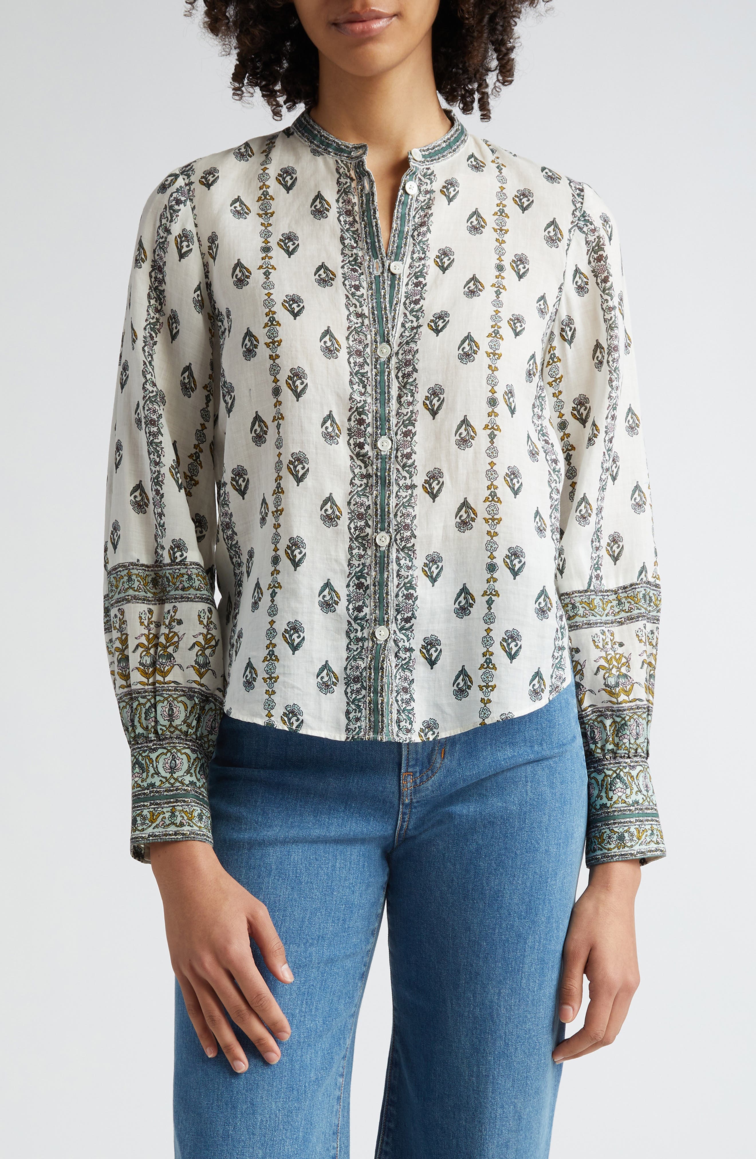 Veronica Beard Thorp Mixed Floral Ramie Button-Up Shirt