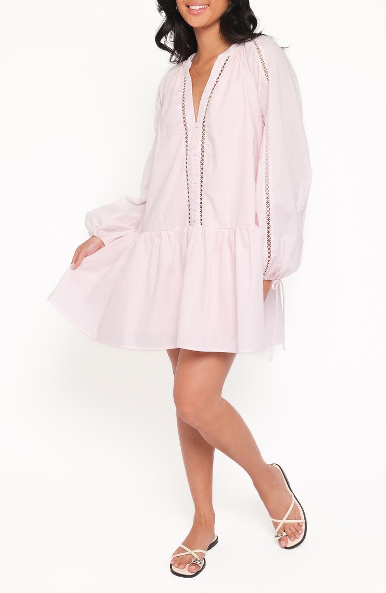 Petal & Pup Hart Long Sleeve Cotton & Linen Minidress, Main, color, Pink