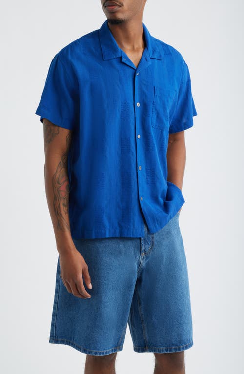 Obey Samuel Texture Stripe Camp Shirt In Blue