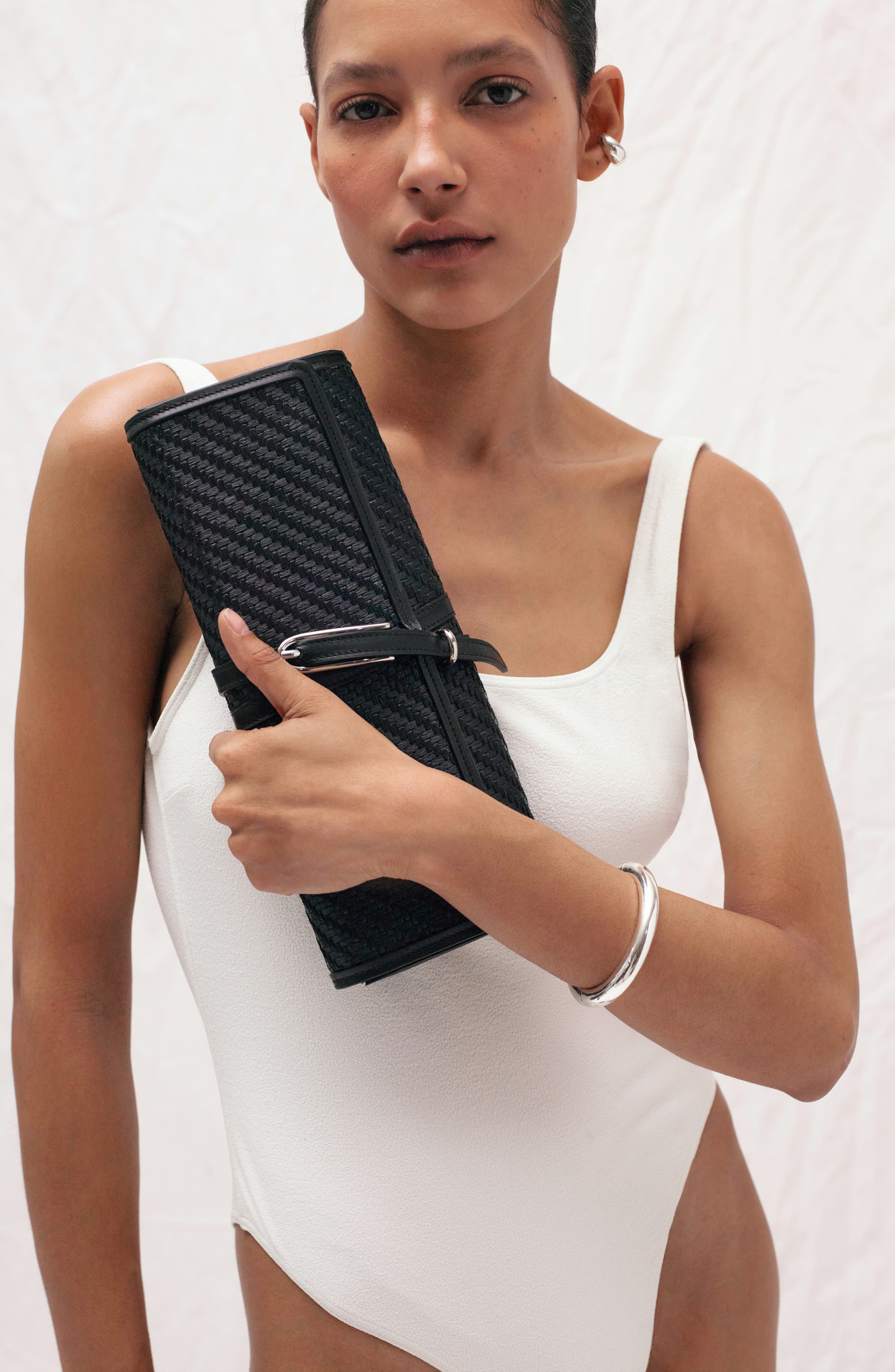 LIFFNER Belted Raffia Clutch, Alternate, color, Black