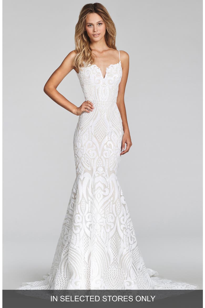 West Embellished Trumpet Gown, Main, color, IVORY