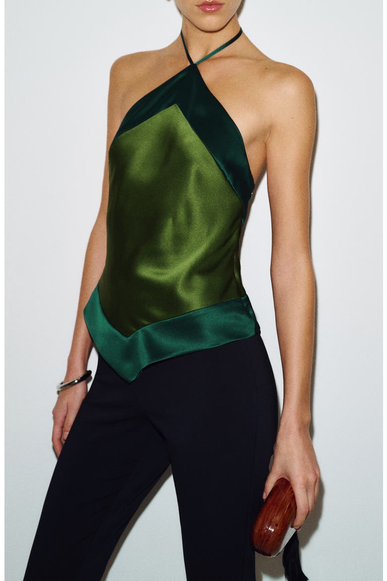Jillian Halter Silk Top, Main, color, TOPIARY