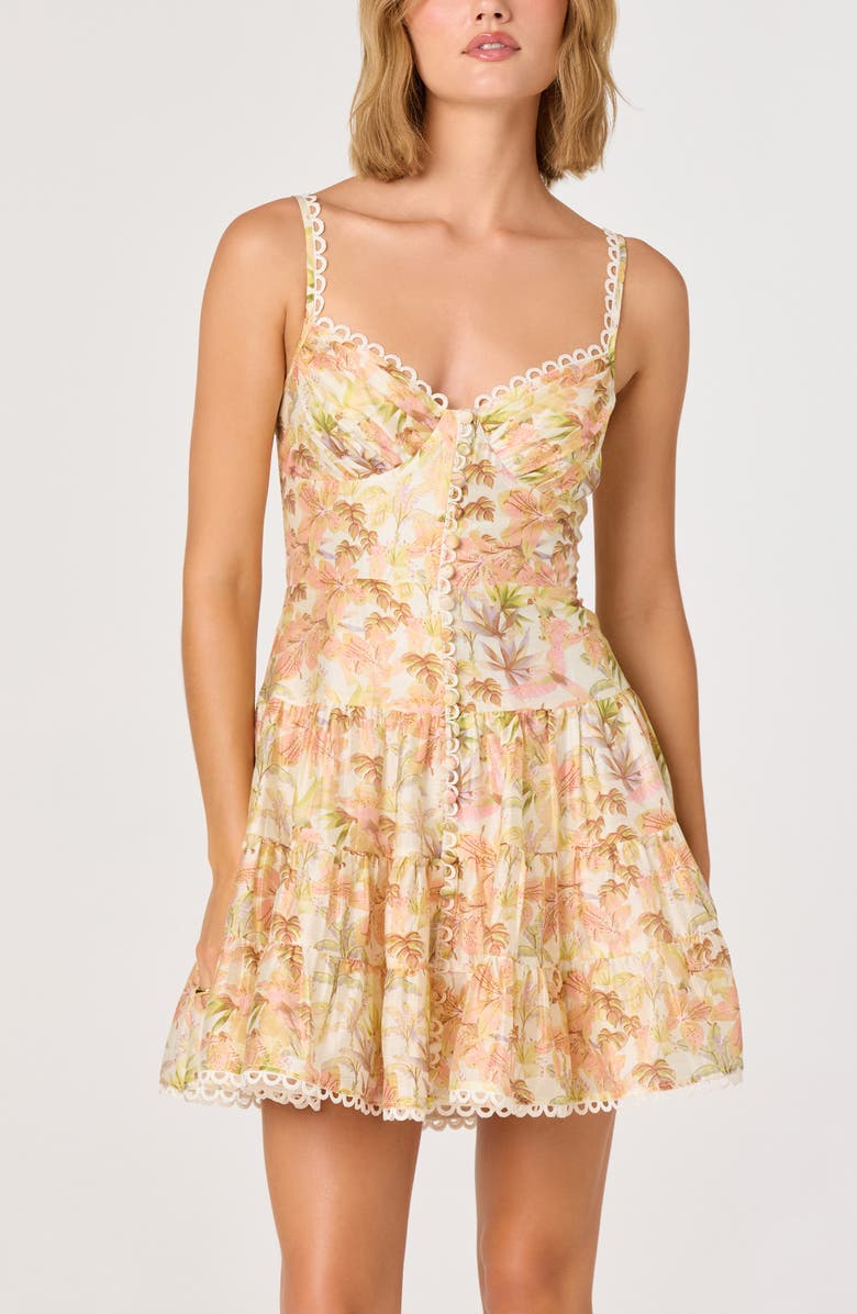 ASTR the Label Tazia Leaf Print Scallop Trim Minidress, Alternate, color, Yellow Pink Floral